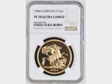 1984 ELIZABETH II PROOF 5 POUND COIN PF70 UCAM TOP POP!