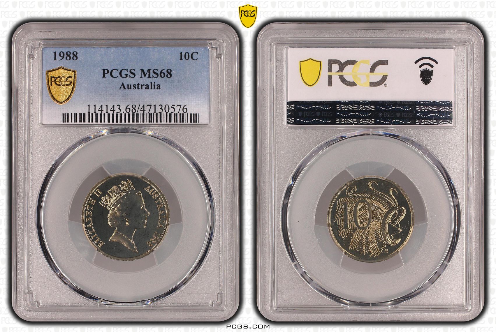 Elizabeth II, Ten Cent, 1988, PCGS MS68