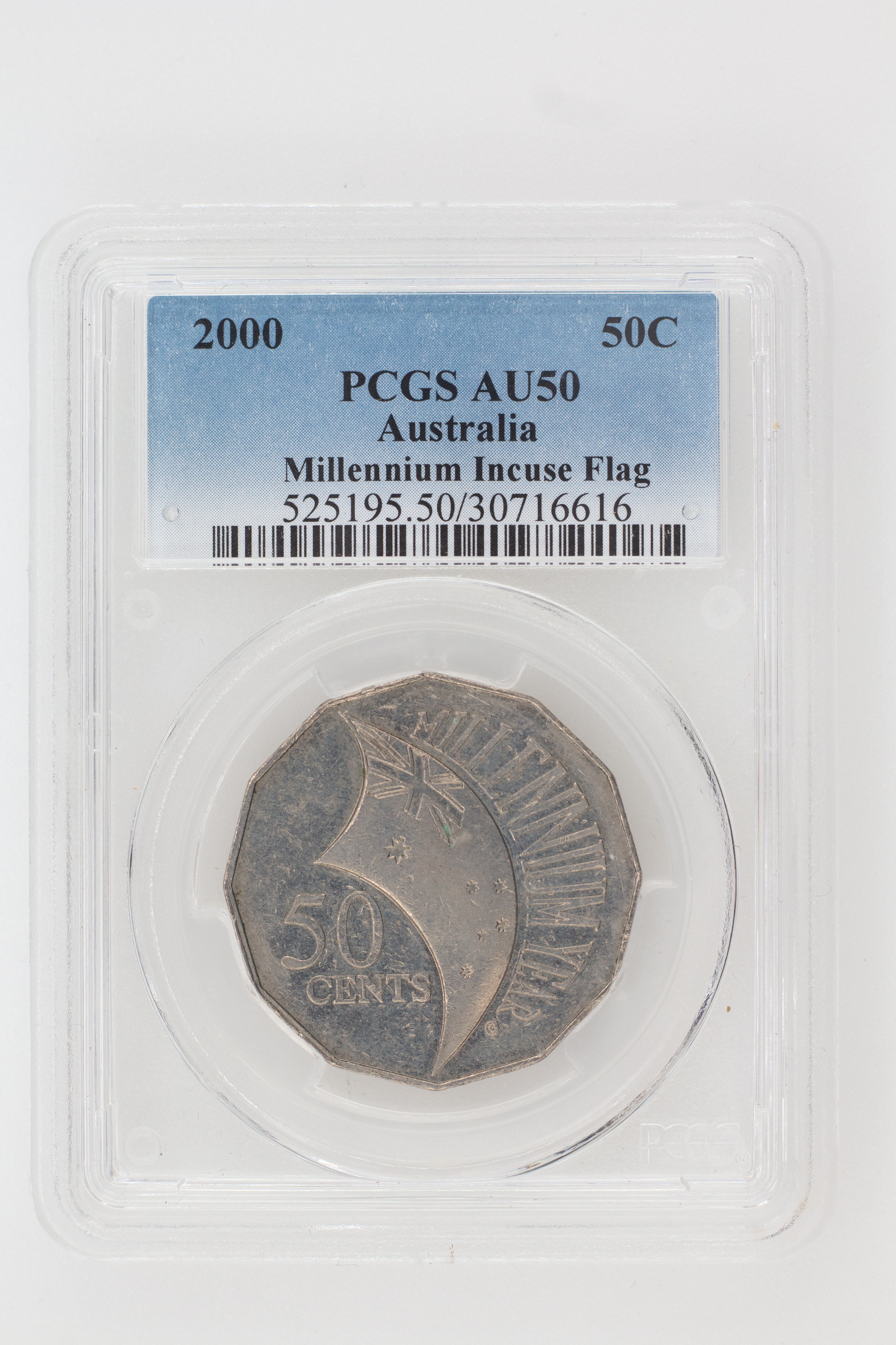 2000 Australia Fifty Cent, 50c Millennium Incuse Flag PCGS - AU50 -616