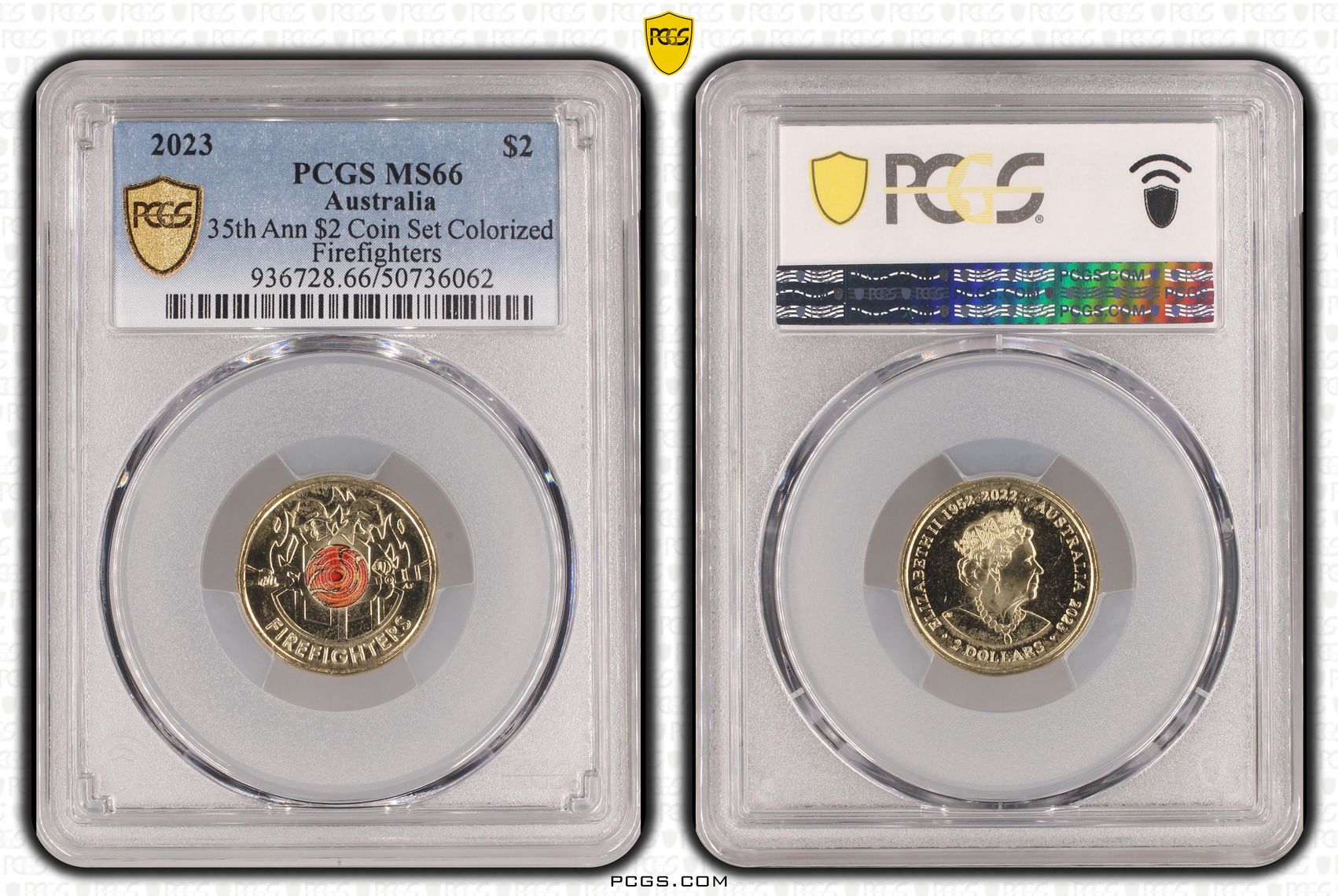 35th Ann $2 Coin Set Colorized - Firefighters , Two Dollar, 2023, PCGS MS66