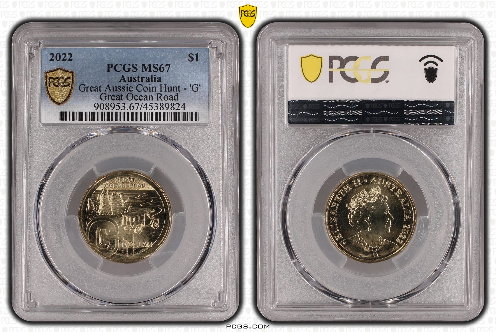 2022 Australia One Dollar, $1 Great Aussie Coin Hunt - 'G' PCGS - MS67 -824