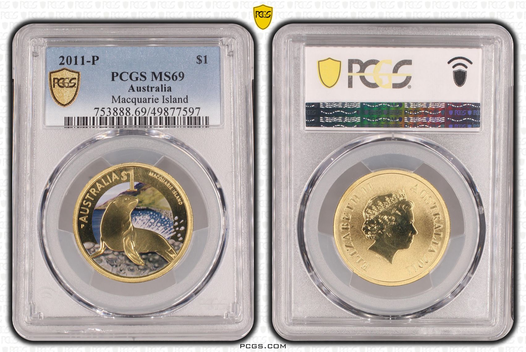 Macquarie Island POP 7/0, One Dollar, 2011-P, PCGS MS69
