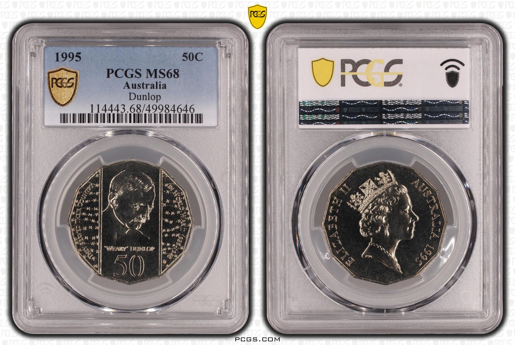Dunlop , Fifty Cent, 1995, PCGS MS68