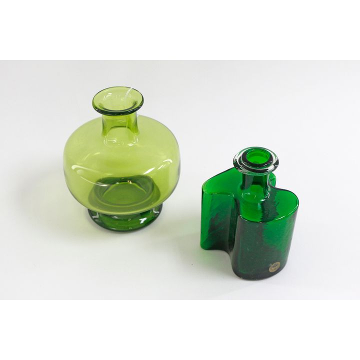 Holmegaard - Two green glass decanters