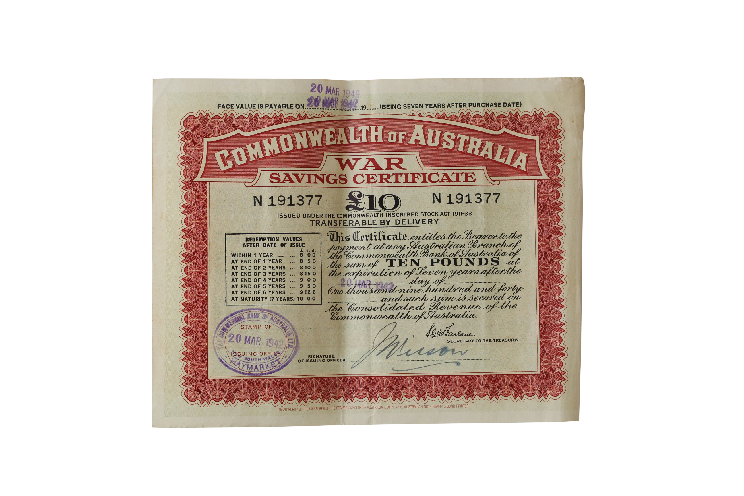433 · George VI, Ten Pounds, 1941, VF