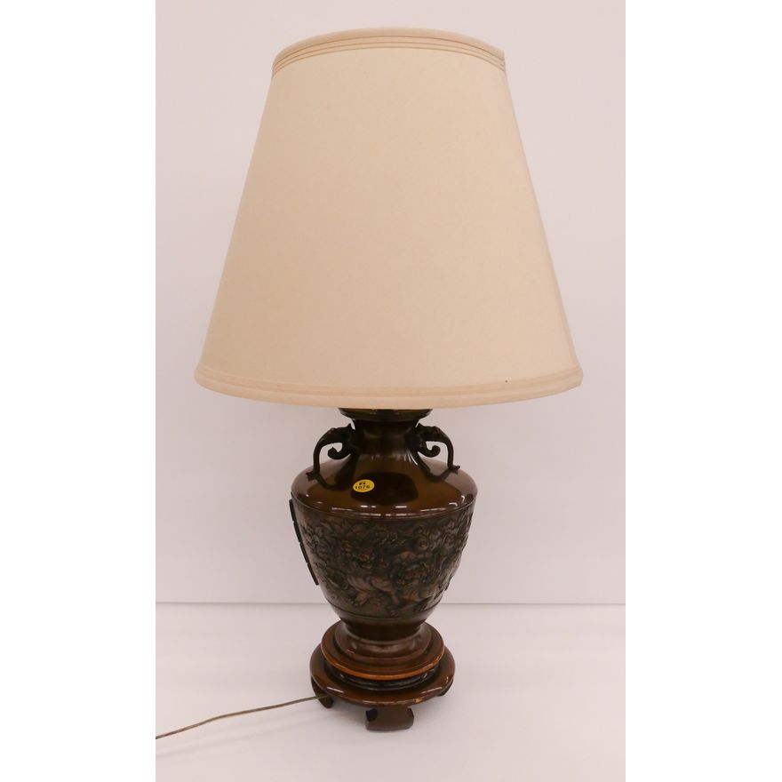 Japanese Bronze Foo Lion Vase Table Lamp- 24''
