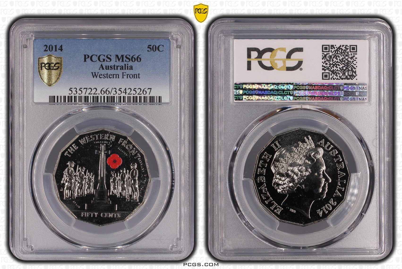 2014 Australia Fifty Cent, 50c Western Front PCGS - MS66 -267