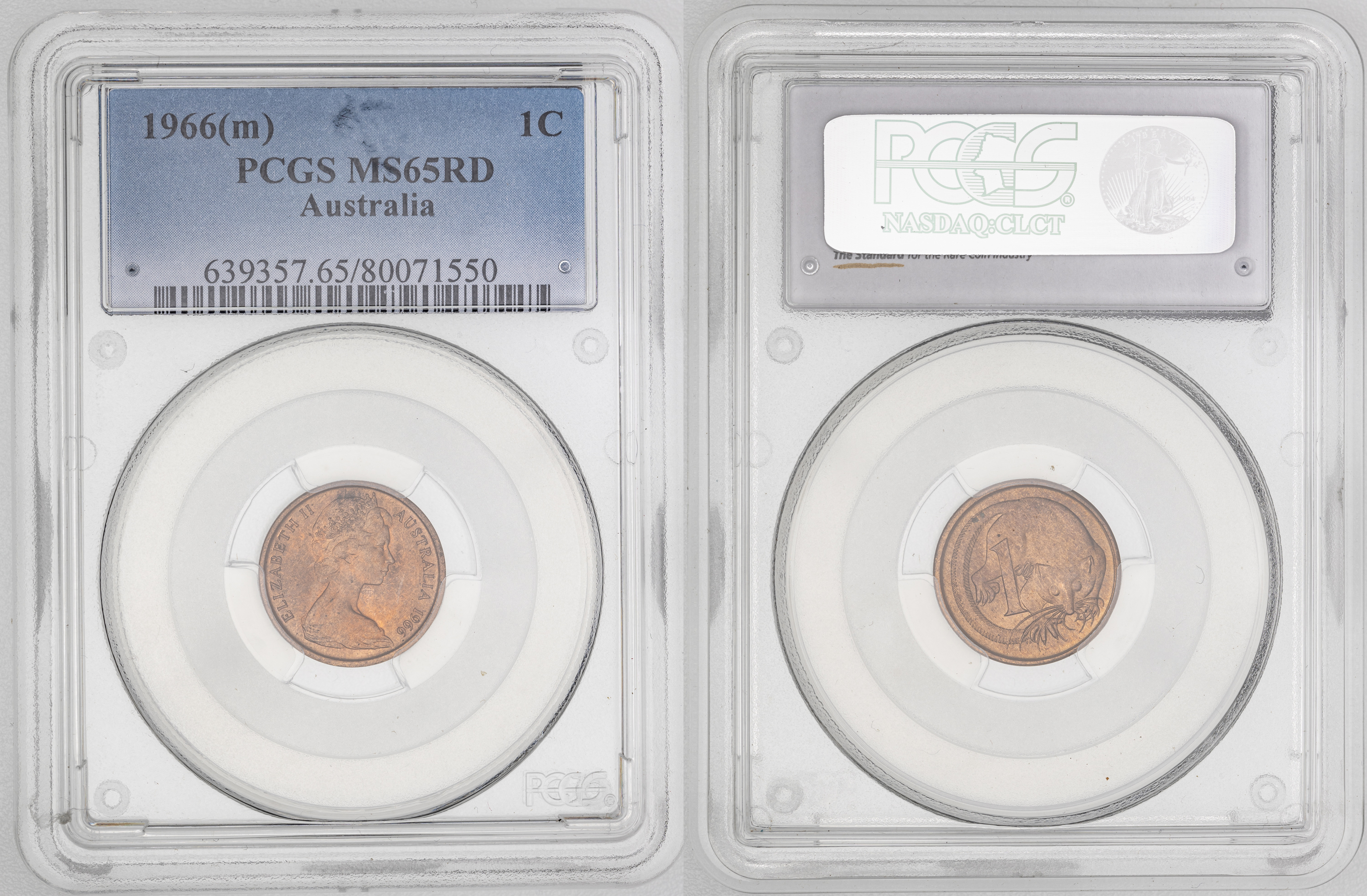 45 · Elizabeth II, One Cent, 1966(m), PCGS MS65RD