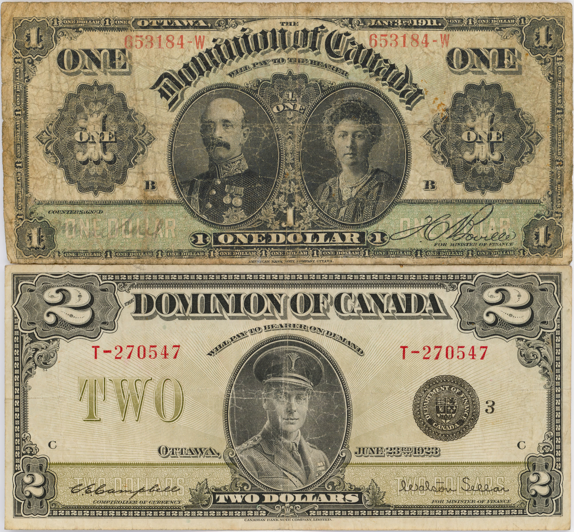 Canada, Dominion, One Dollar - Two Dollars, 1911 - 1923, G - F