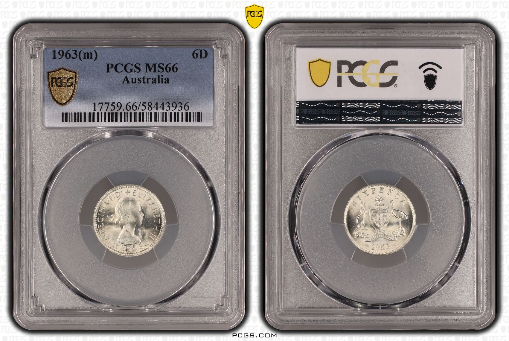 257 · Sixpence, 1963(m), PCGS MS66