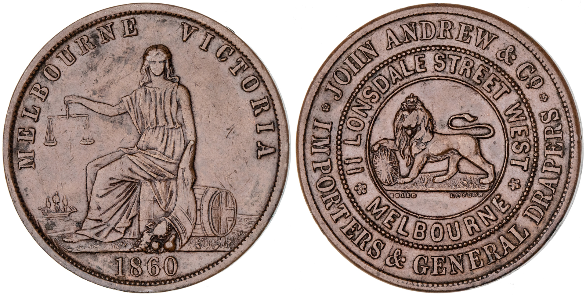 Melbourne, Victoria, John Andrew & Co., Penny, 1860, VF