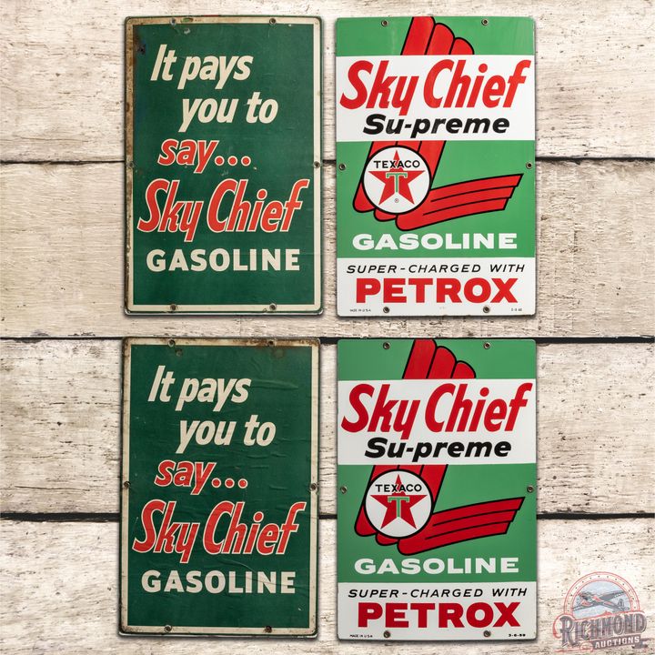 1959-1960 Lot of 4 Texaco Sky Chief w/ Petrox SSP Gas Pump Plate Signs - 9