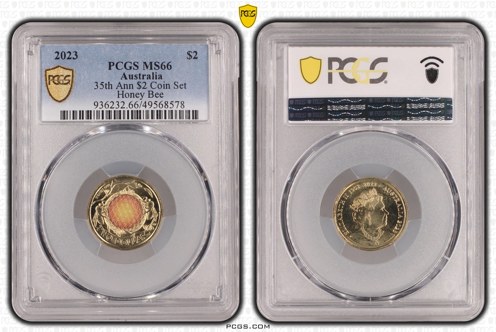 35th Ann $2 Coin Set Colorized Honey Bee, Two Dollar, 2023, PCGS MS66