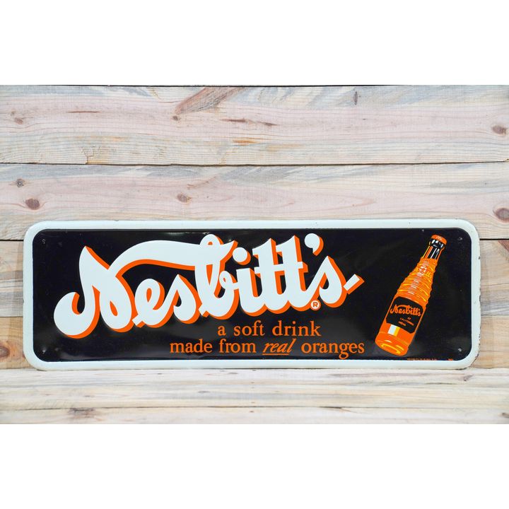 Nesbitt's "Soft Drink Made From Real Oranges" Single Sided Tin Embossed Metal Sign TAC 9