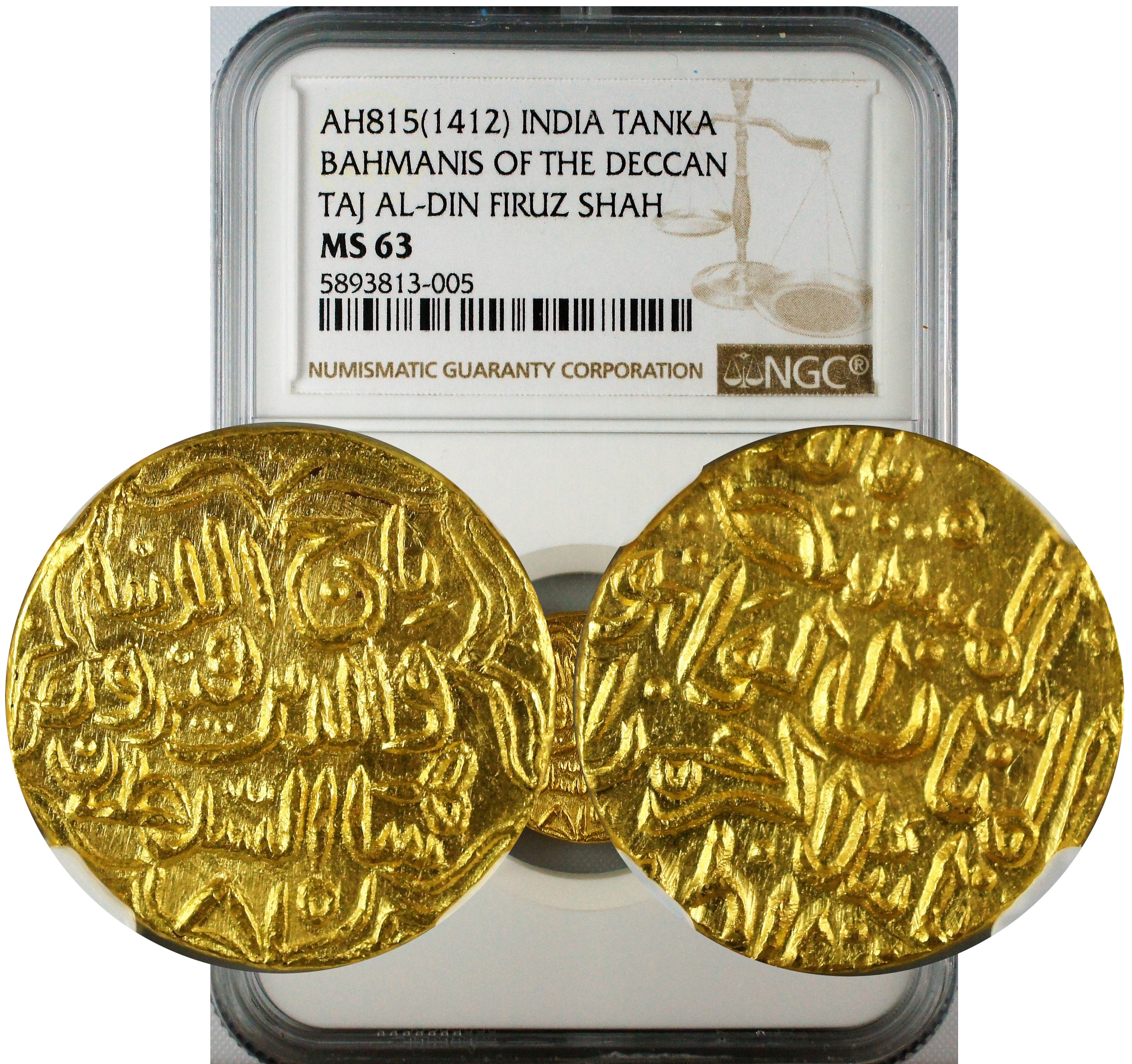 India Bahamanis of Deccan Taj Al-Din Firuz Shah Gold Tanka NGC MS63