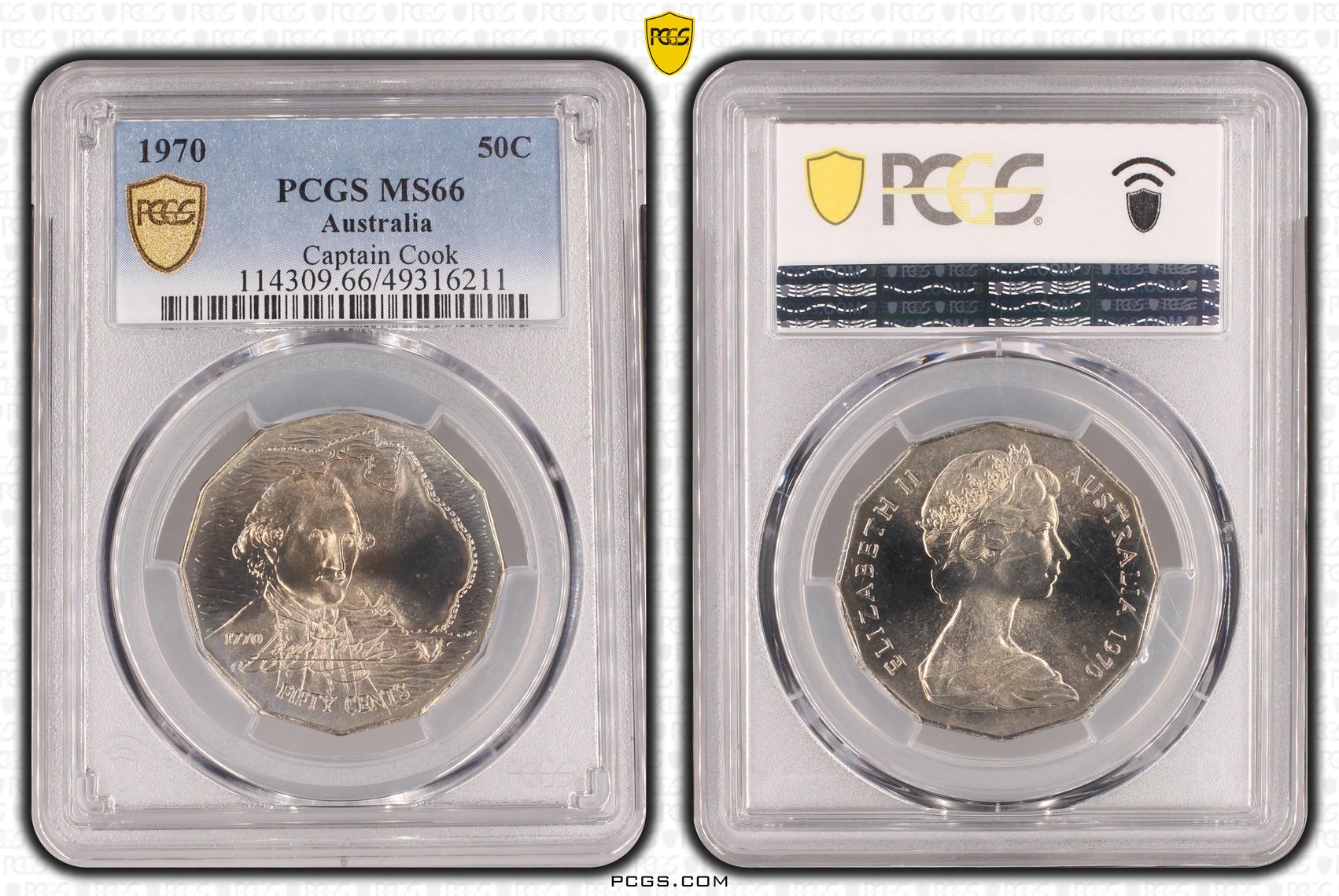 Elizabeth II, Captain Cook , Fifty Cent, 1970, PCGS MS66