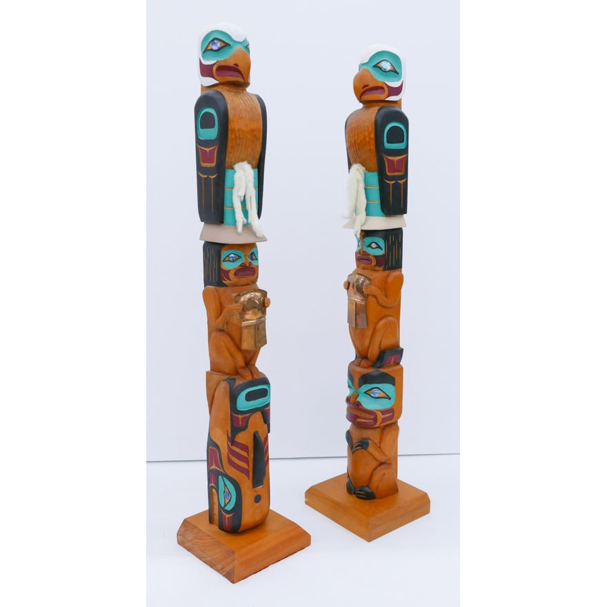 Brian Chilton ''Pair of Eagle Chief Totem Models'' Cedar
