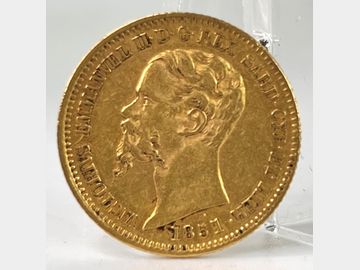 1851 ITALIAN VITTORIO EMANUNUELLE II GOLD 20 LIRA