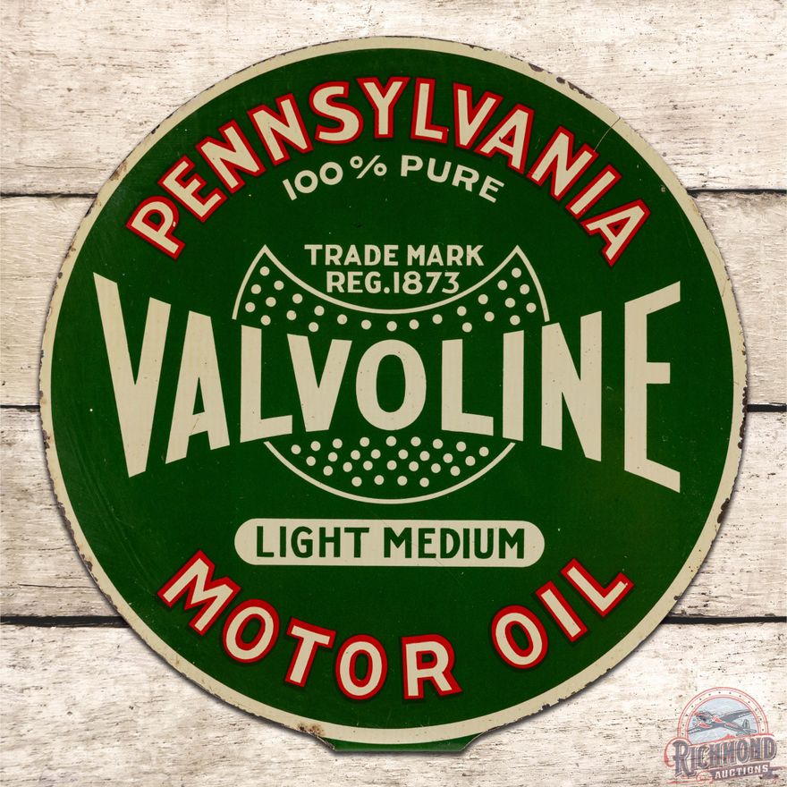 Excellent Valvoline Pennsylvania Motor Oil "Light Medium" Double Sided Tin Lubester Paddle Sign