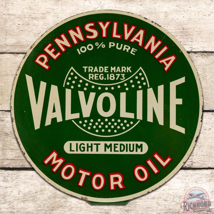 Excellent Valvoline Pennsylvania Motor Oil "Light Medium" Double Sided Tin Lubester Paddle Sign