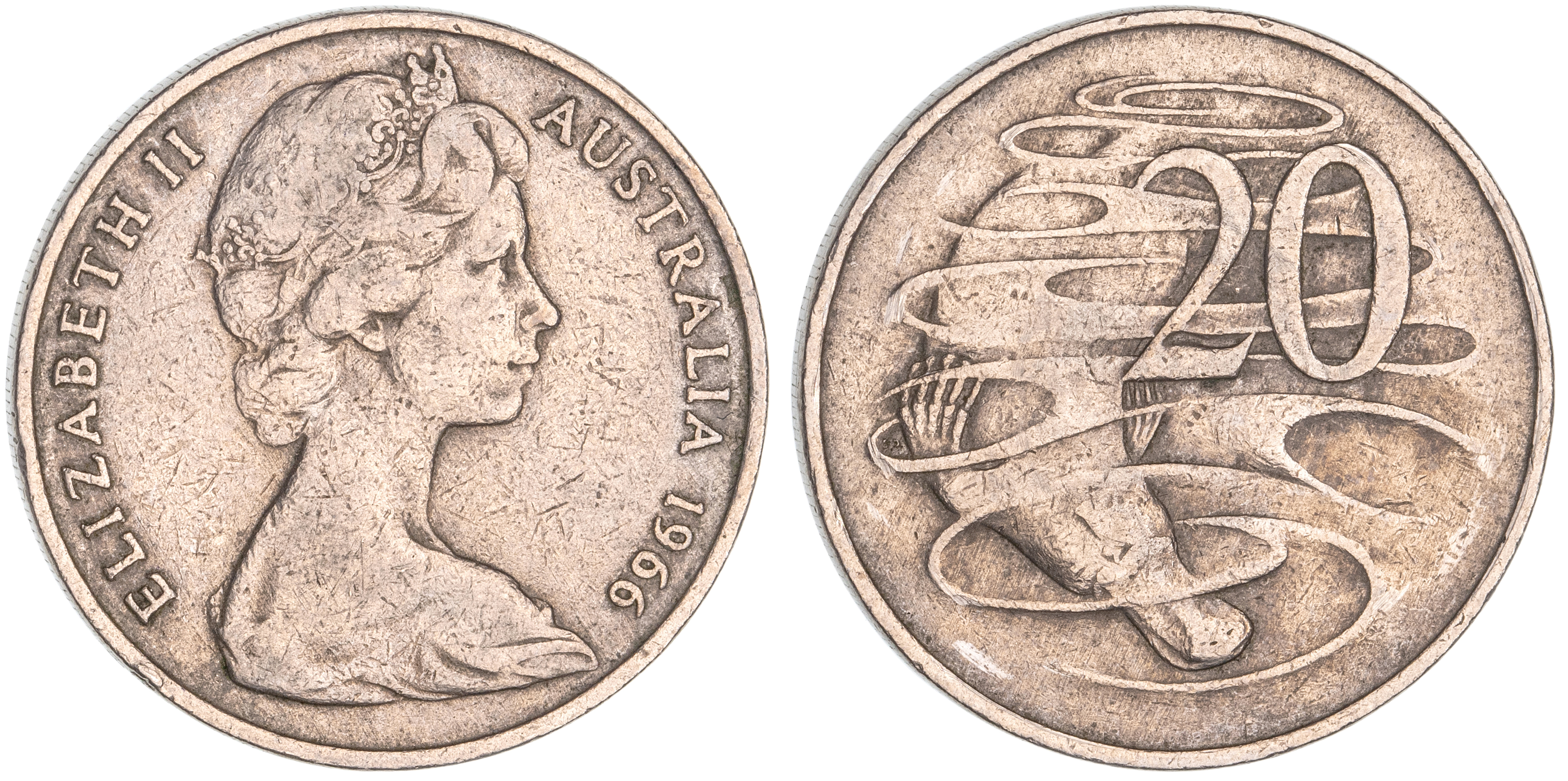 Elizabeth II, Twenty Cents, 1966, Fine
