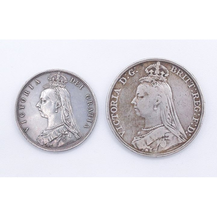 2pc Victorian 1889 Silver Crown & 887 Silver Halfcrown