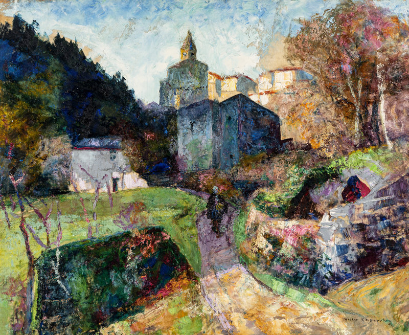 Victor Charreton
(French, 1864-1937)
L'église de Saint-Saturnin dans la vallée de la Monne