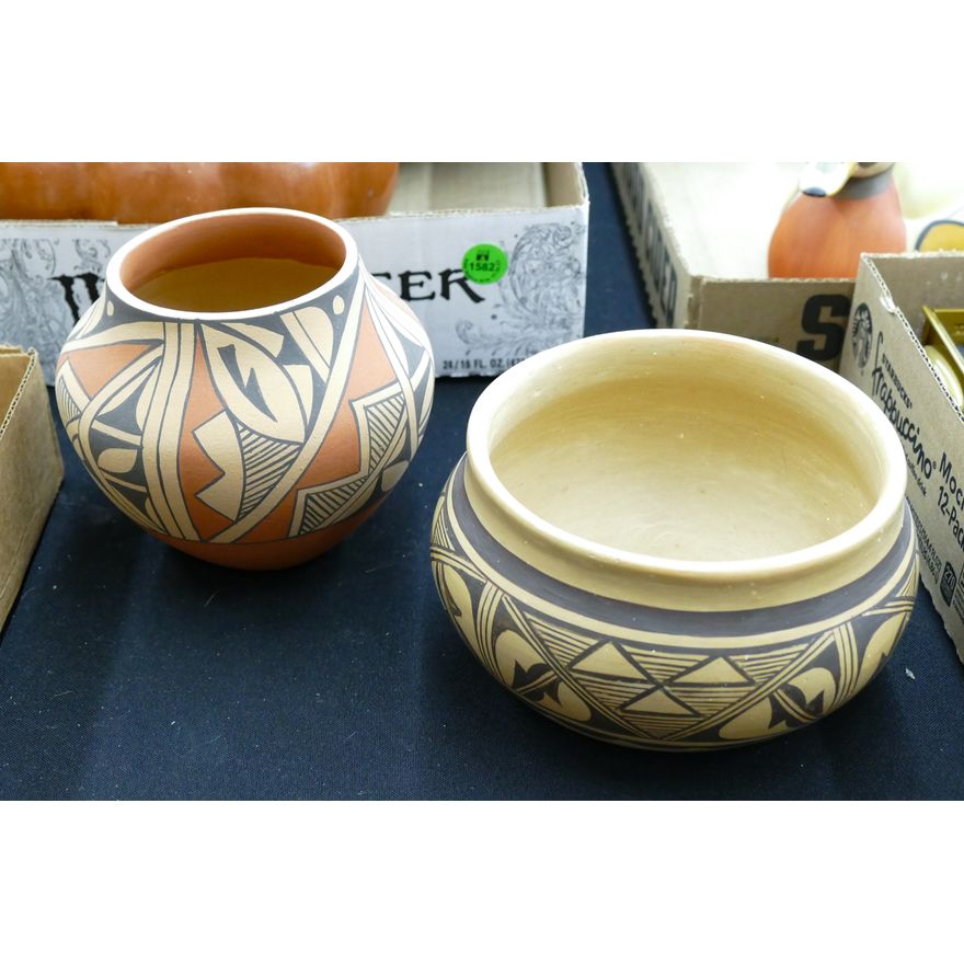 2pc Southwest Pottery Decorated Jars 5'' and 6''
