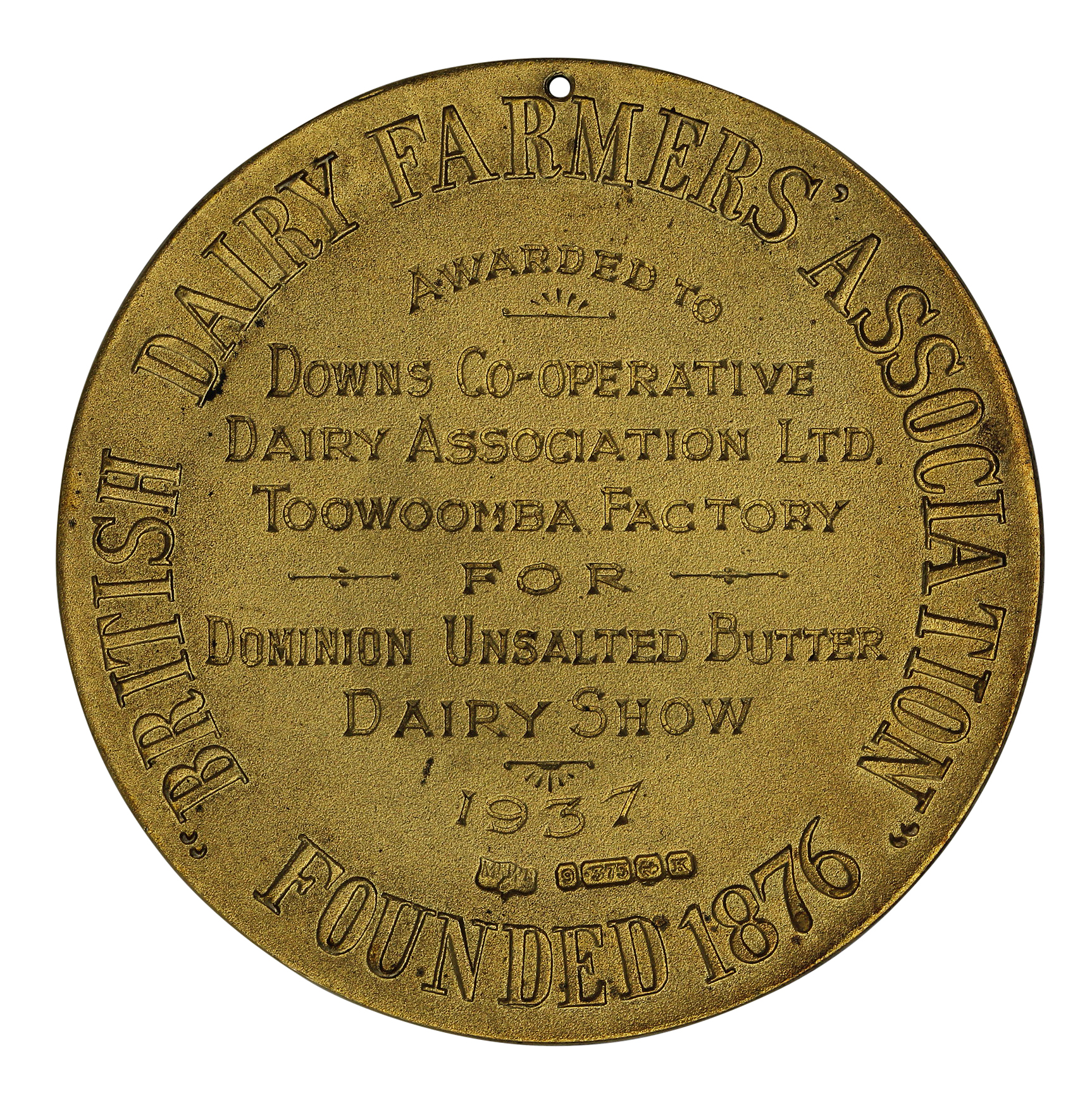 British Dairy Farmers Association, Gold Medal, 1937, UNC