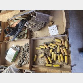 4 boxes shotgun shells, hinges, saw blades, straps