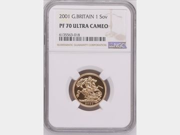 2001 ELIZABETH II PROOF GOLD SOVEREIGN PF70 UCAM