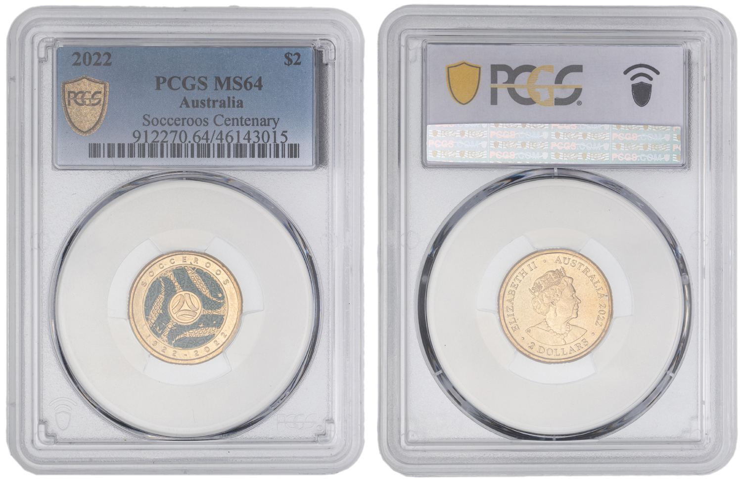 Elizabeth II, Socceroos Centenary, Two Dollar, 2022, PCGS MS64