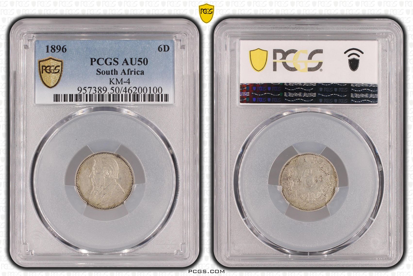 South Africa, KM-4, Sixpence, 1896, PCGS AU50
