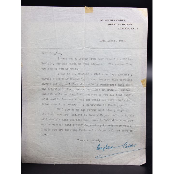 Typescript Letter - Signed Douglas Bader