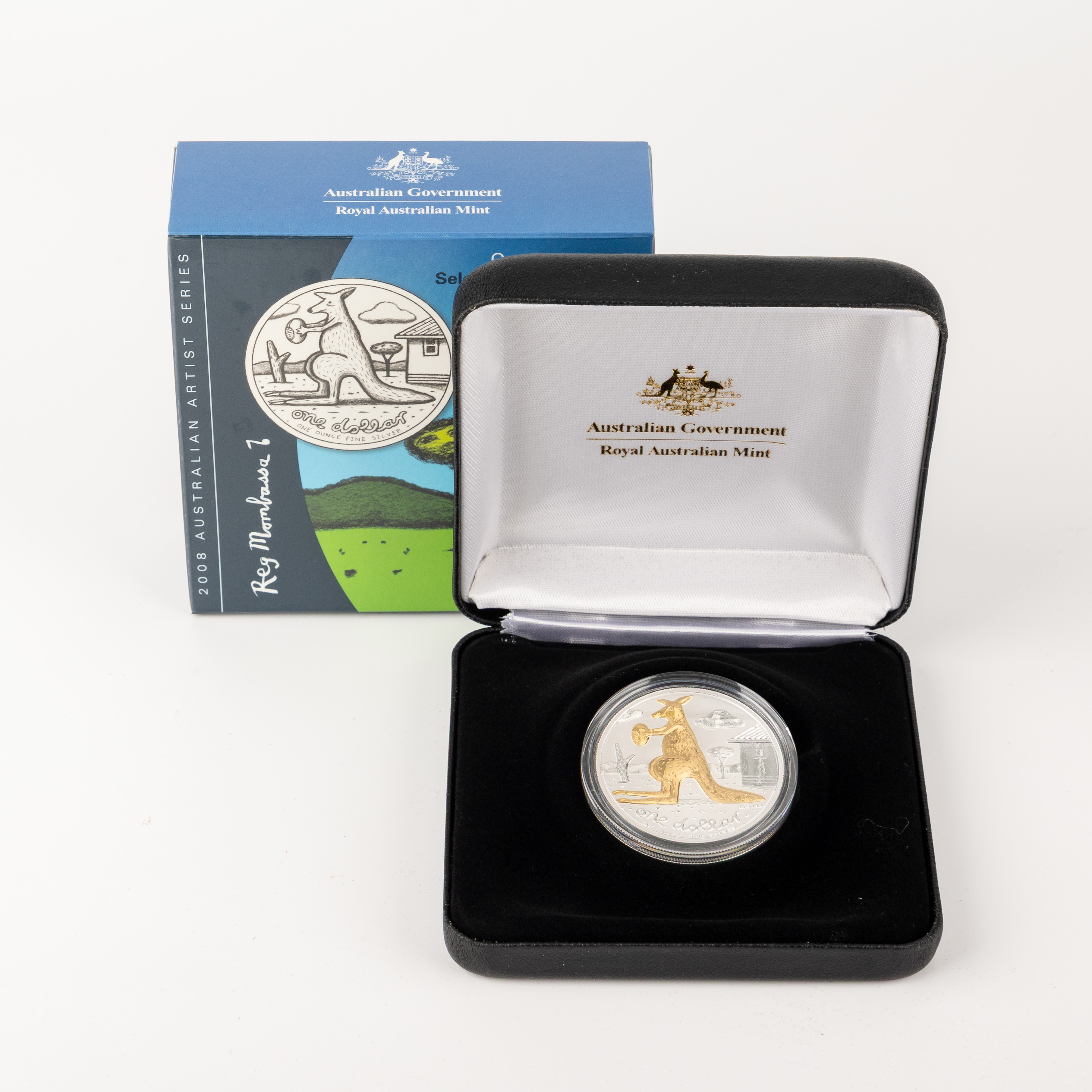 Selectively Gold Plated 1oz Silver Proof Kangaroo, One Dollar, 2008