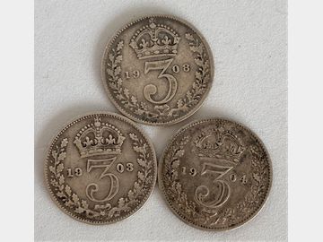 1903, 1904 AND 1908 EDWARD VII SILVER 3 PENCE