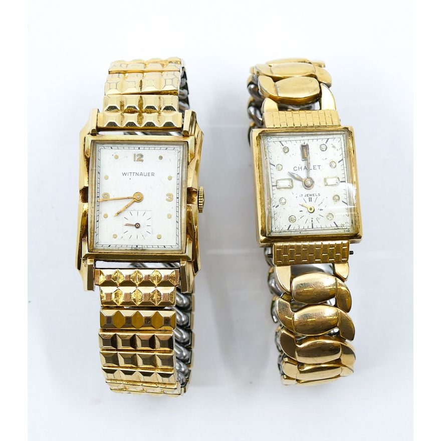 Box 2pc Vintage 14k Men's Tank Wristwatches - Wittnauer & Chalet