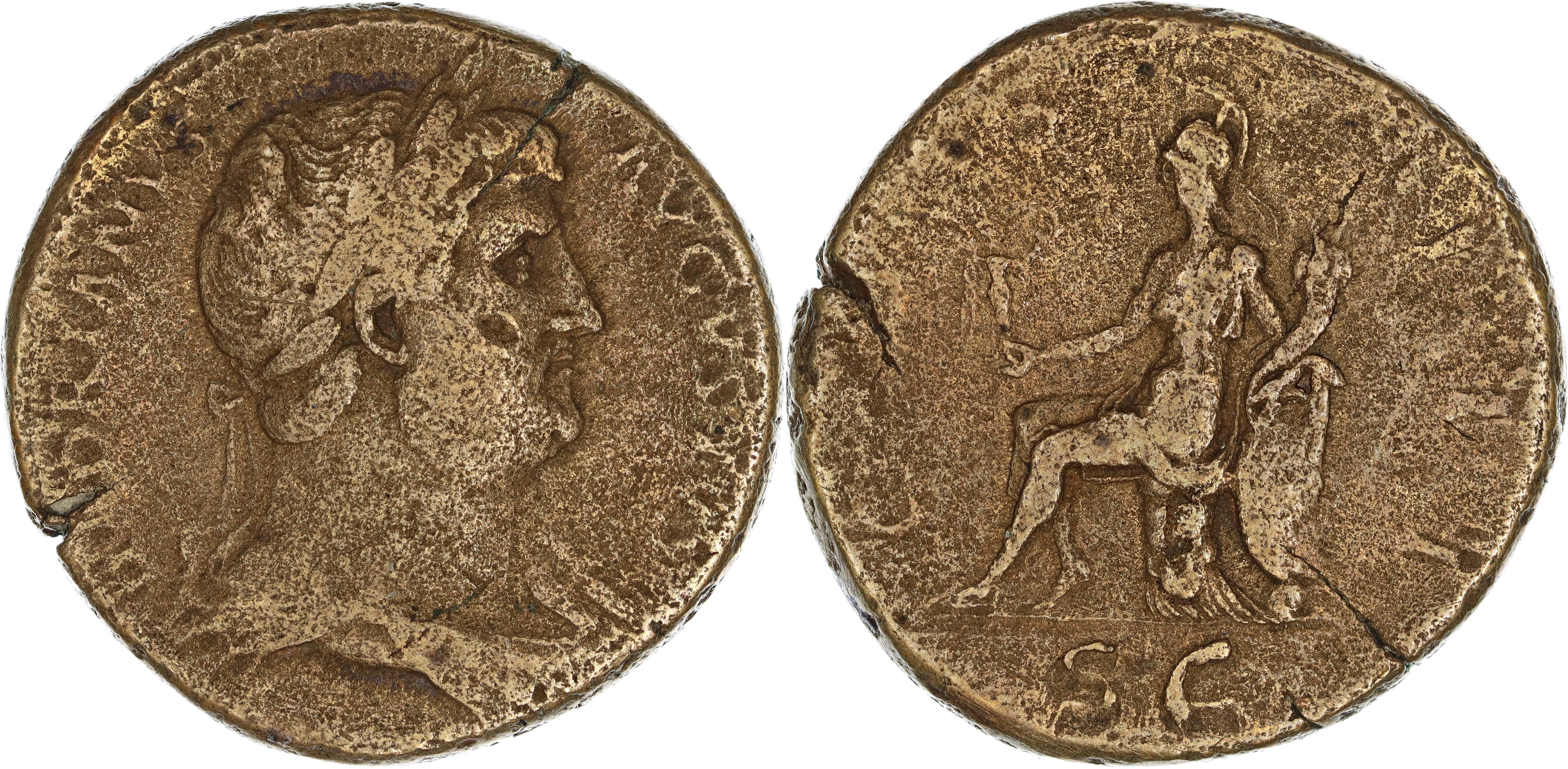Roman Empire, Hadrian, Æ Sestertius, 127 AD, gF-nVF