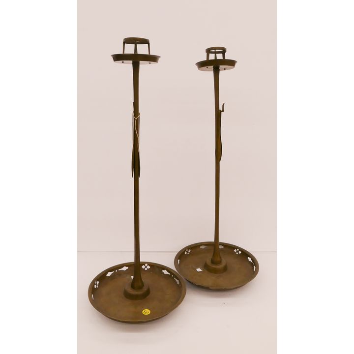 Pair Japanese Meiji Bronze Pricket Candle Stands- 26''