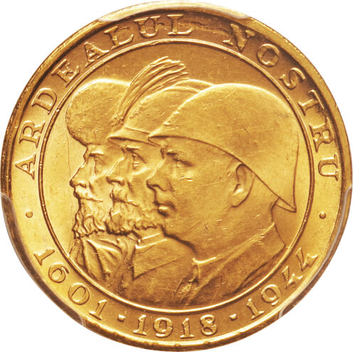 ルーマニア-Romania. 1944. PCGS MS64. 未使用. UNC. Gold. 20ﾚｲ