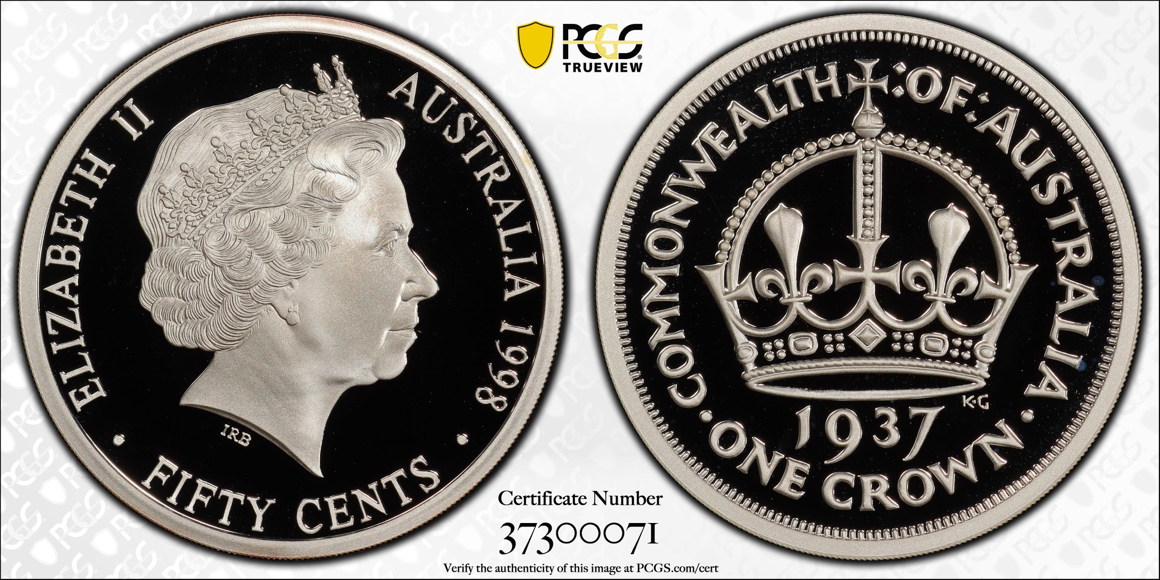 1998 Australia Fifty Cent, 50c Silver Proof 1937 Crown Ag PCGS - PR69DCAM -071