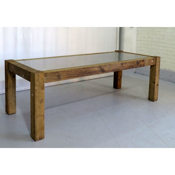 HEAVY STAINLESS STEEL INSET RUSTIC PATIO TABLE