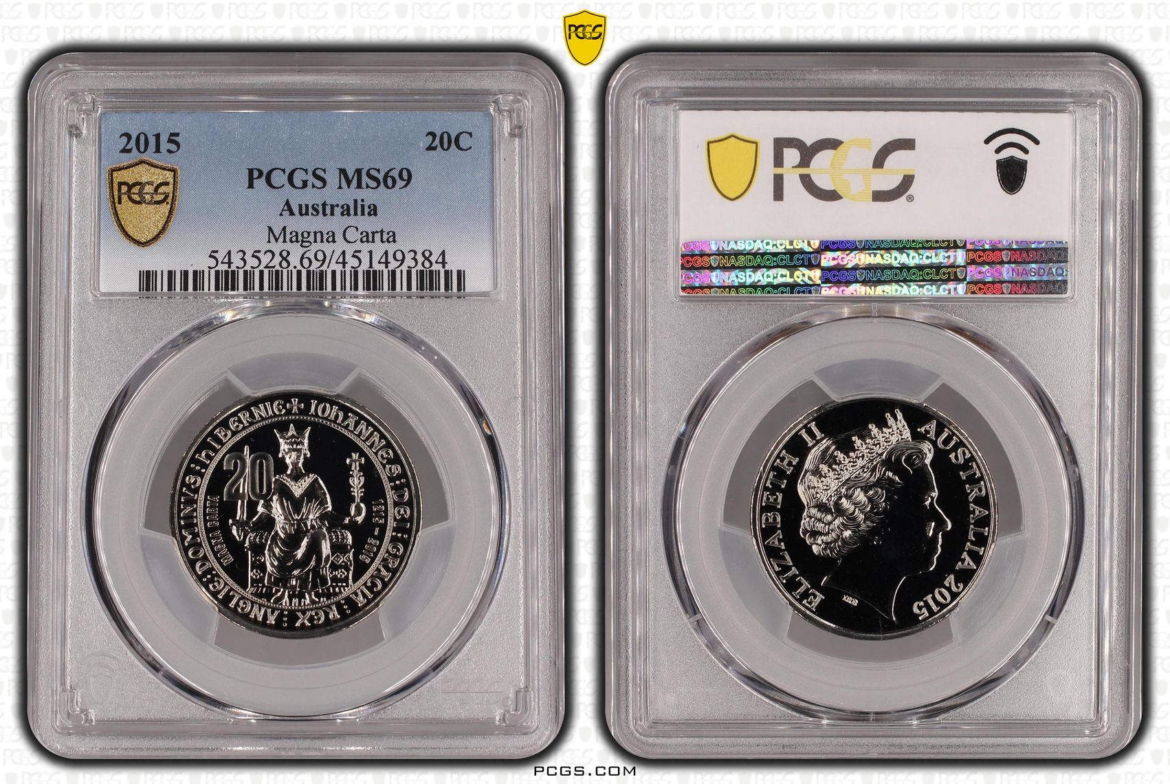 2015 Australia Twenty Cent, 20c Magna Carta PCGS - MS69 POP 10/0 -384