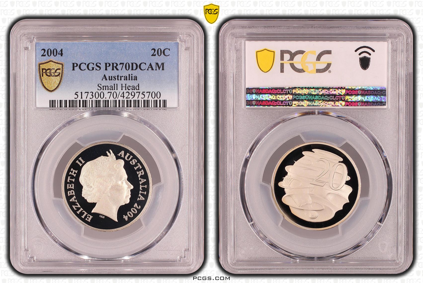 Elizabeth II, Small Head, Twenty Cent, PR70DCAM , 2004 PCGS POP - 4/0