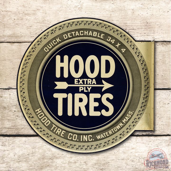 Early Rare Hood Extra-Ply Tires Tin Flange Sign