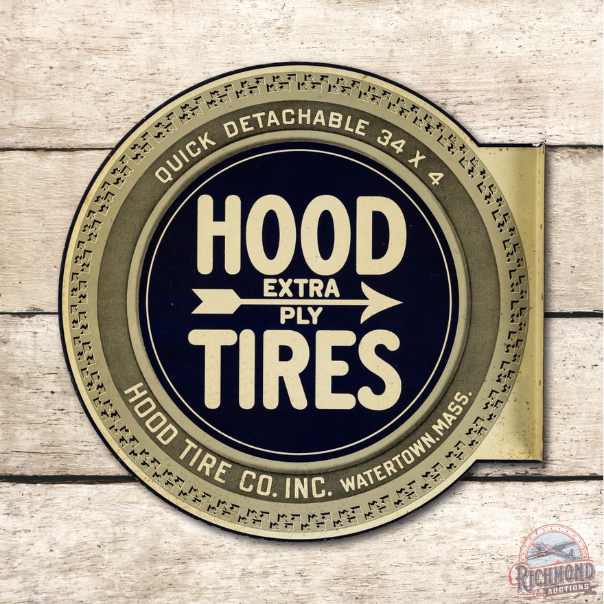 Early Rare Hood Extra-Ply Tires Tin Flange Sign