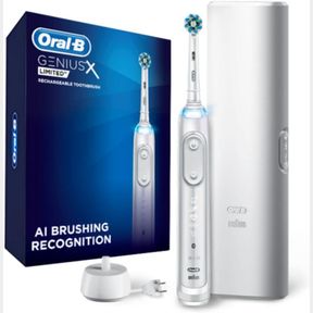 ORAL-B GENIUS X LIMITED RECHARGEABLE ELECTRIC TOOTHBRUSH WITH 1 REPLACEMENT BRUSH HEAD, TRAVEL CASE, WHITE