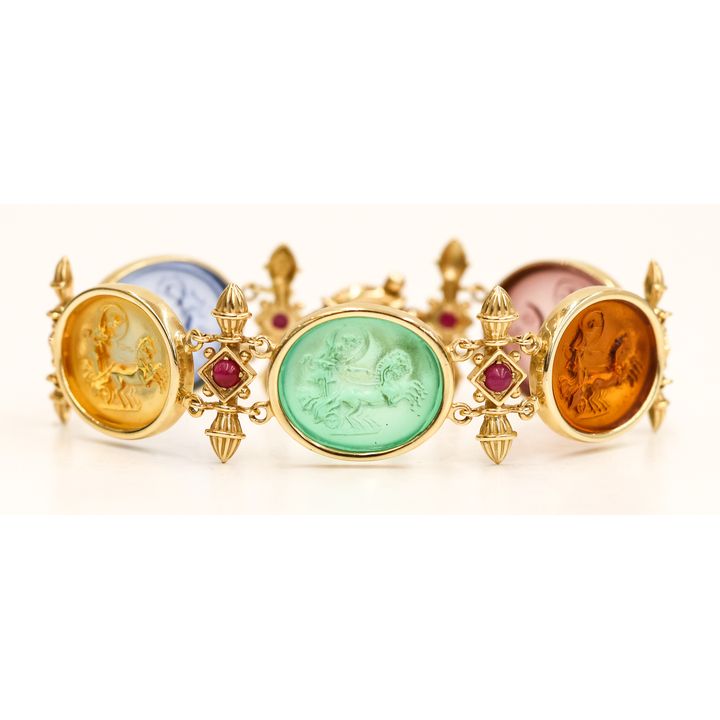 Italian 14k Multi-Colored Glass Intaglio Bracelet