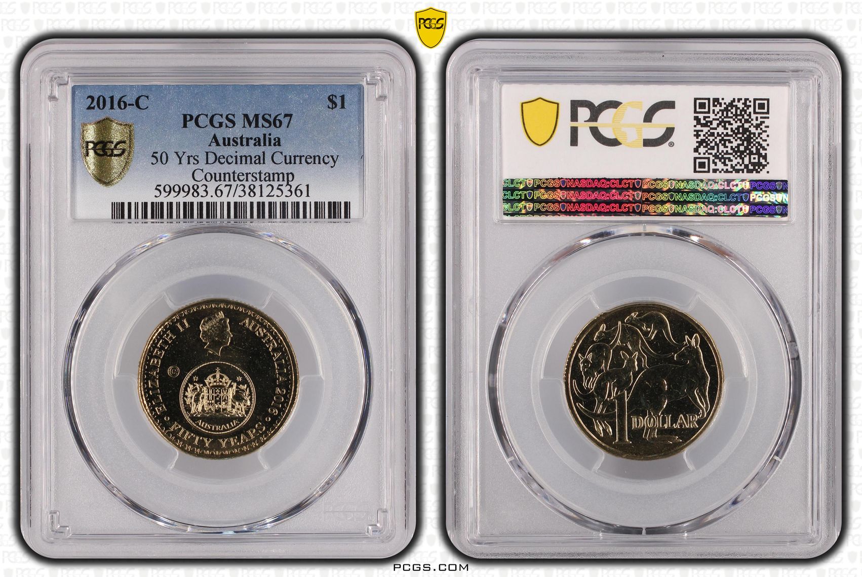 423 · Elizabeth II, 50 Yrs Decimal Currency, One Dollar, 2016-C, PCGS MS67
