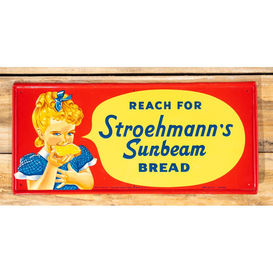 Reach for Stroehmann's Sunbeam Bread Single Sided Tin Embossed Metal Sign TAC 8.9